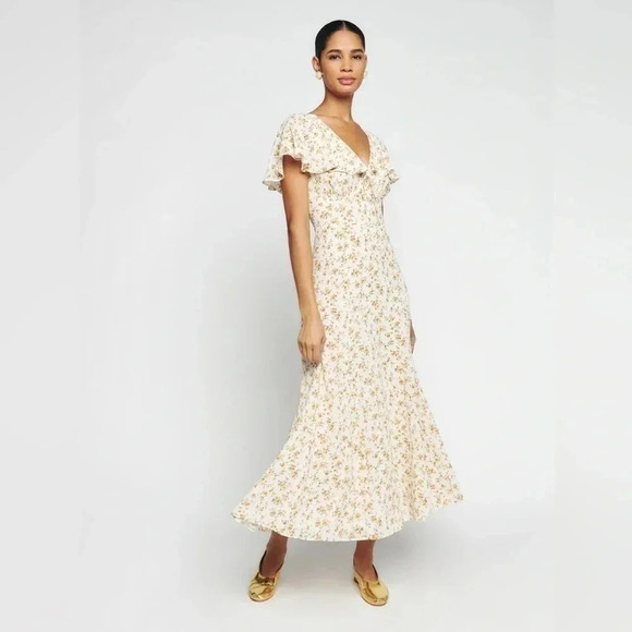 New Reformation Bronwen Capelet Midi Dress in Adagio Ditzy Floral Size 8 B1918 - Picture 2 of 8